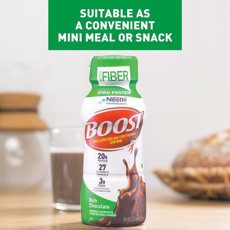 BOOST High Protein with Fiber Ready to Drink Complete Nutritional Drink, Rich Chocolate, 8 fl oz Bottle, 24 Pack - Image 4